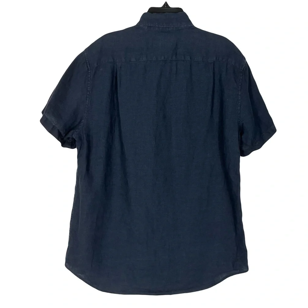 J Crew Factory Navy Short Sleeve Button Shirt Men’s Small Linen Classic Stylish